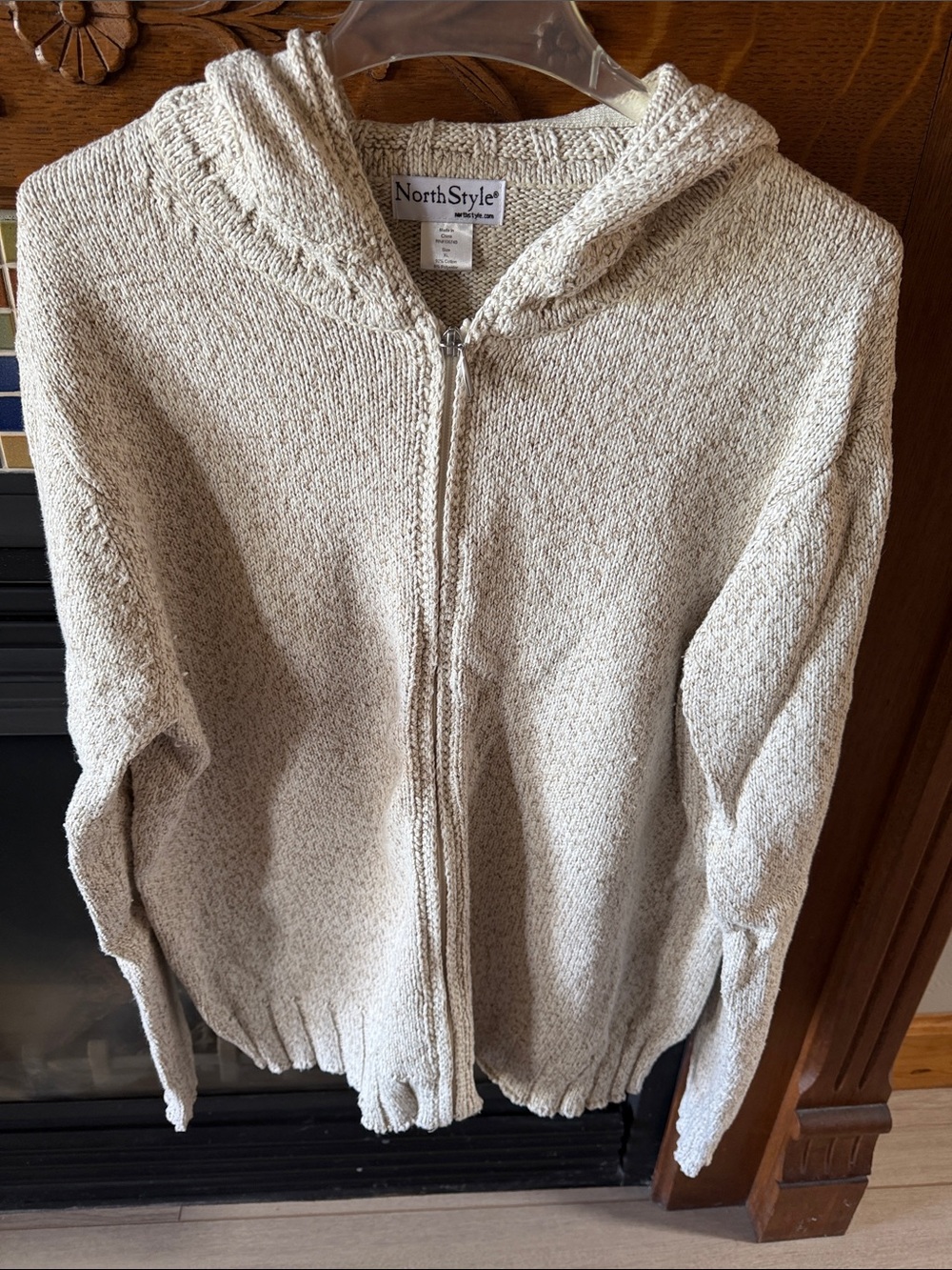 NorthStyle Cream Zip Front Hooded Cardigan Sweater